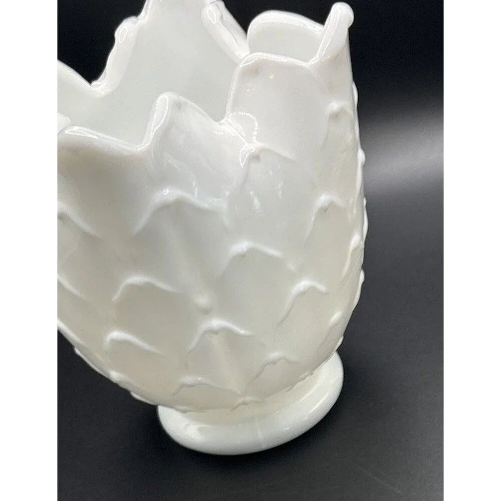 Vintage Imperial Milk Glass Crimped Cupped Vase 5”